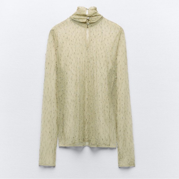 Zara semi sheer beaded top, hand embroidered crystals - Picture 4 of 8